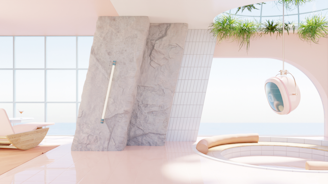 Sunny Sea view living room Daylight Background